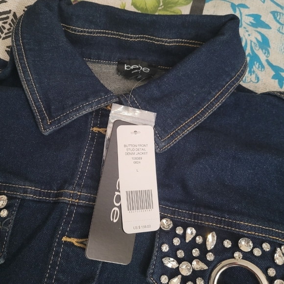 Bebe Dark Blue Denim Jacket with Crystal Accents - Picture 4 of 4